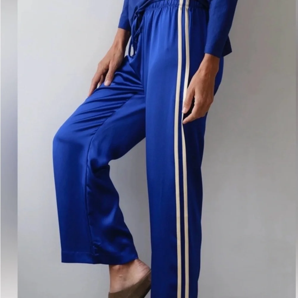DONNI. Royal Blue Joggers with Cream Stripe - Picture 2 of 2